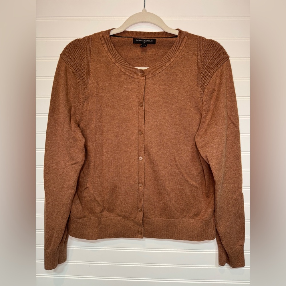Banana Republic Women's Camel Brown Button-Up Rib Shoulder Cardigan
